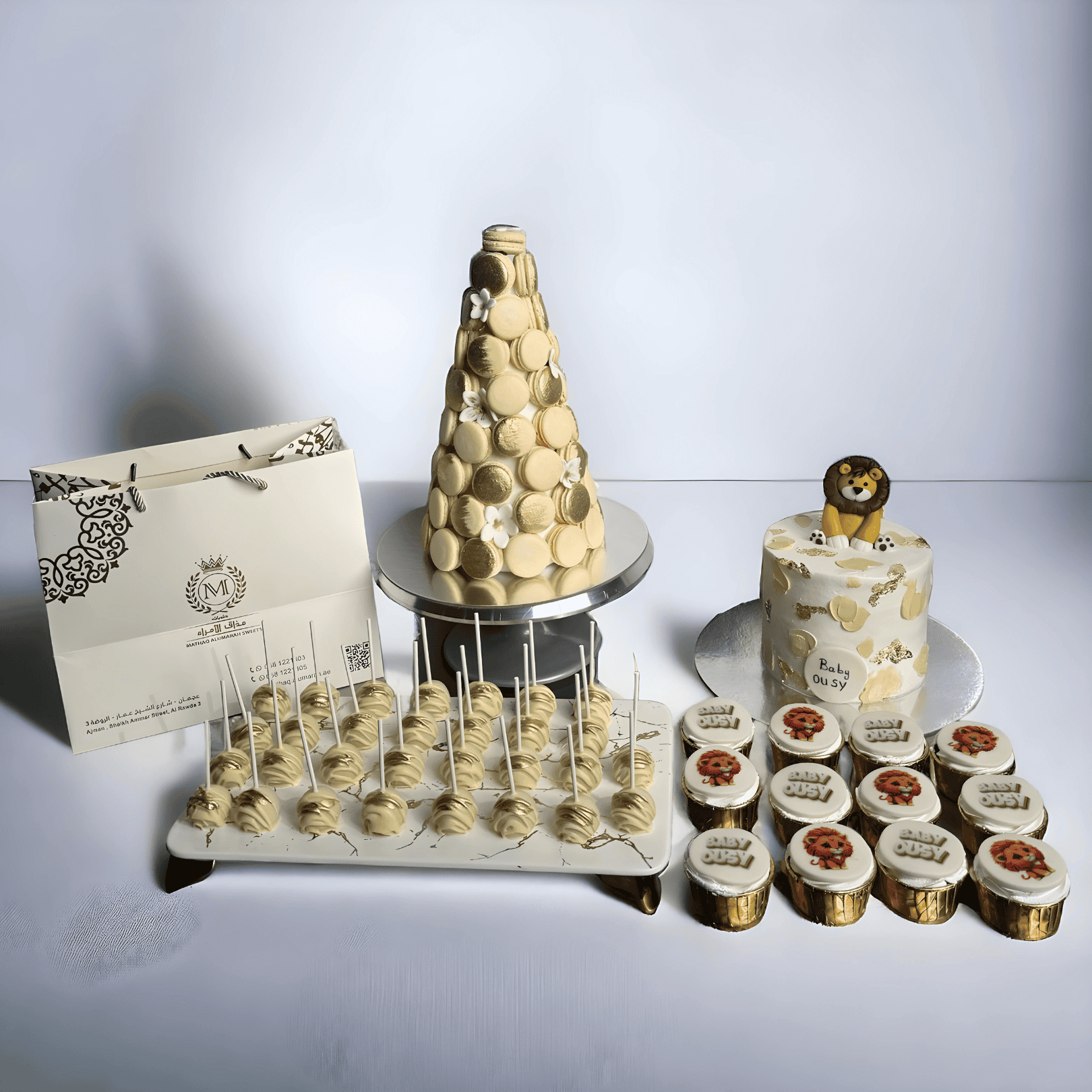 An assortment of lion-themed party decorations including plates, cups, napkins, banners, and balloons, perfect for a roaring good time celebration.